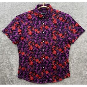 Mizzen Main Shirt Mens Medium Trim Hibiscus Palm Print Halyard‎ Short Sleeve